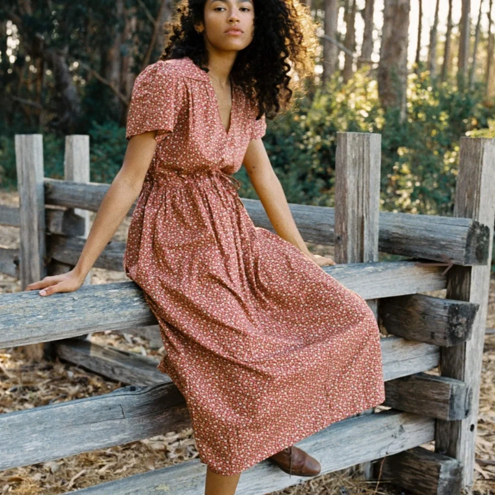 Christy Dawn Calico Rust Floral Cotton Dawn Dress Size Large Rooibos Harvest - Picture 7 of 8